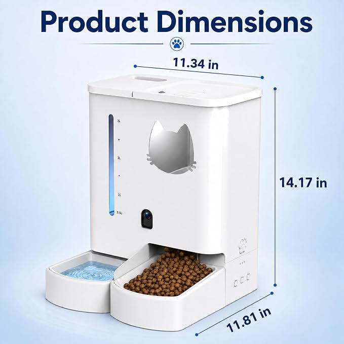 Waithem Automatic Cat&Dog Feeder and Waterer with Camera | 2K Video, Night Vision, 5L Food Capacity and 4L Water Station, 5G/2.4GHz Wi-Fi Control, 2 Weeks Capacity