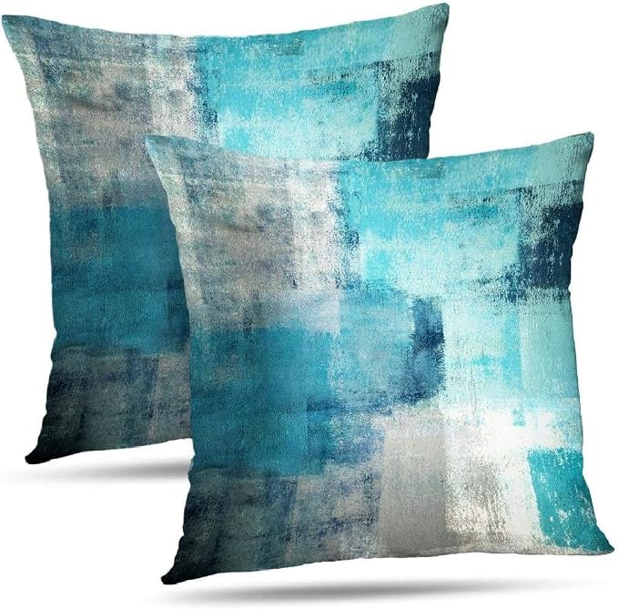 Throw Pillow Covers 18x18 Set of 2 Turquoise and Grey Art Throw Pillow Covers Soft Decorative Couch Pillow Covers for Home Living Room Bedroom