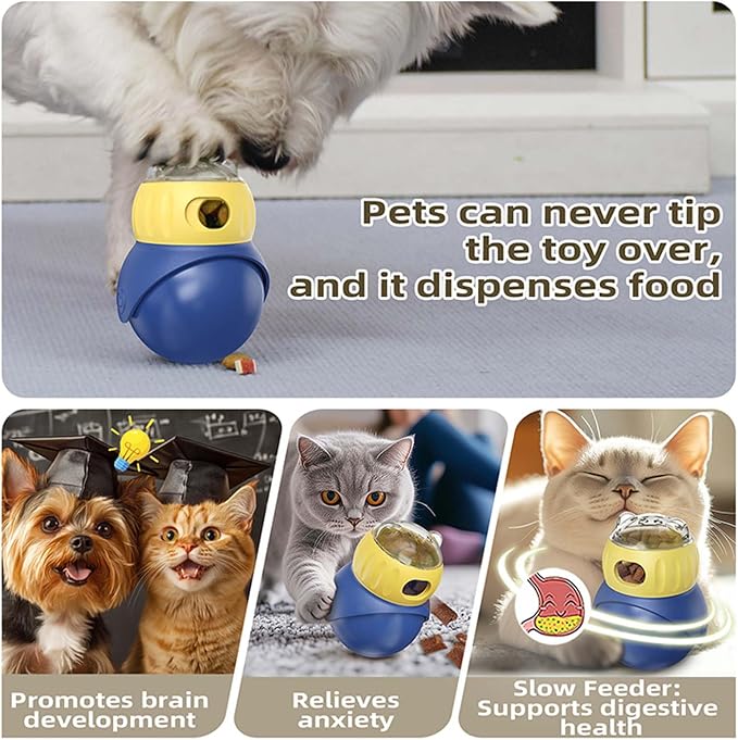 Cat Puzzle Feeder, Interactive Cat Dog Toys,Treat Dispenser(Yellow+Blue)