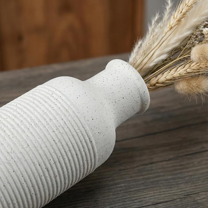 Rustic Farmhouse Vase Set of 3 - Ceramic Decorative Modern Flowers Vases Home Decor - Pampas Grass Dried Fresh Flowers - for Centerpiece, Table, Mantel Entryway, Kitchen (White 1)