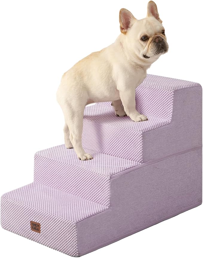 EHEYCIGA Dog Stairs for Bed 18" H, Dog 4-Steps for High Bed, Lilac | Pet Steps for Small Dogs and Cats, Non-Slip Balanced Pet Ramp Indoor