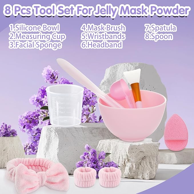 Jelly Masks for Facials Professional, Lavender Jelly Mask Powder with Mixing Bowl Set, Peel Off Hydrojelly Mask for Moisturizing, Hydrating & Nourishing, Spa Use for All Skin