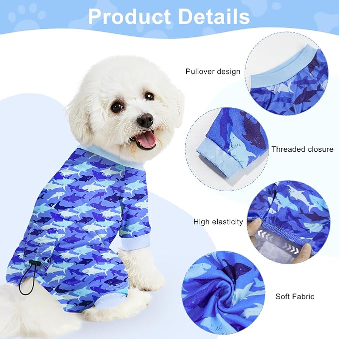 Bienbee Dog Pajamas, 4 Pack Adjustable Onesies for Small to Large Dogs S | Dog Shedding Suit with Soft Fabric, Breathable & Stretchy, and Adjustable Back Length for Sleeping Lounging and Daily Use