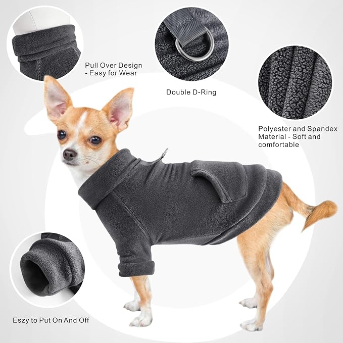 Idepet Fleece Sweater 1 Pack,Turtleneck Sweatshirt Pet Clothing | Winter Dog Clothes,Stretchy,Small Coat,Cat Apparel,with Leash Ring,for Small Medium Dogs Cats,with Pocket(M, Black)