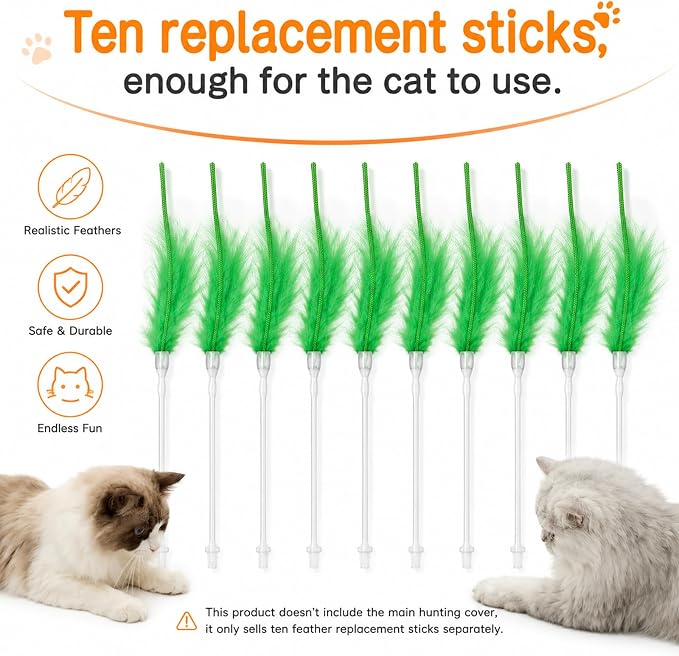 10 Pack Green Feather Cat Teaser Wand Refills Replacement Feather Attachments for Interactive Cat Wand Toy, Durable Spare Feather Accessories for Indoor Kittens Playing