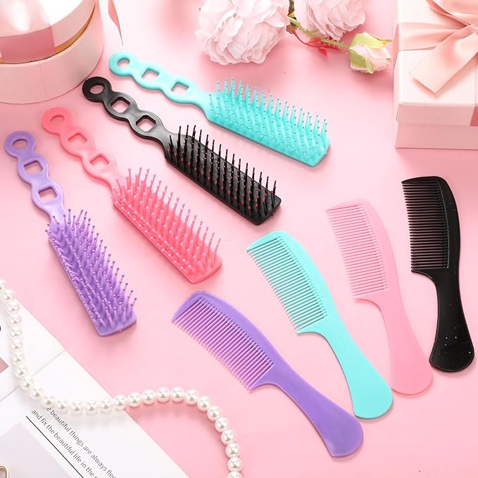 SiliFine 96 Pcs Bulk Hair Brush Combs for Homeless Individually Wrapped Hair Brush and Comb Set for Women Hotel Nursing Charity Travel(Multicolor)