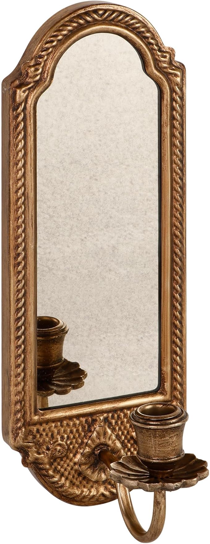SOFFEE DESIGN Vintage Gold Wall-Mounted Candle Sconce with Mirror - Floral Base & 3D Woven Texture for Bathroom, Dining Room, Entryway