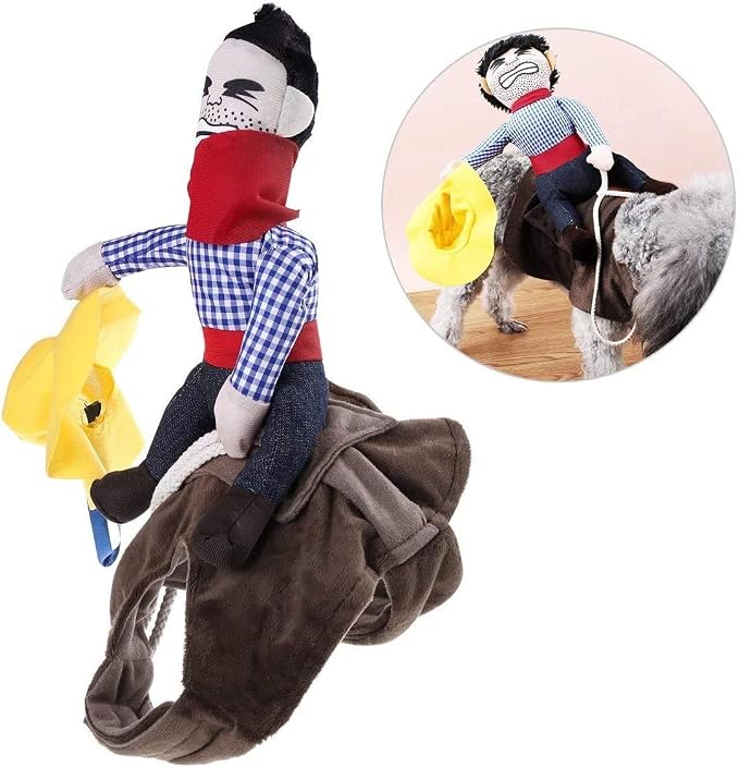 Cowboy Rider Dog Costume for Dogs Outfit Knight Style with Doll and Hat Pet Costume (M)