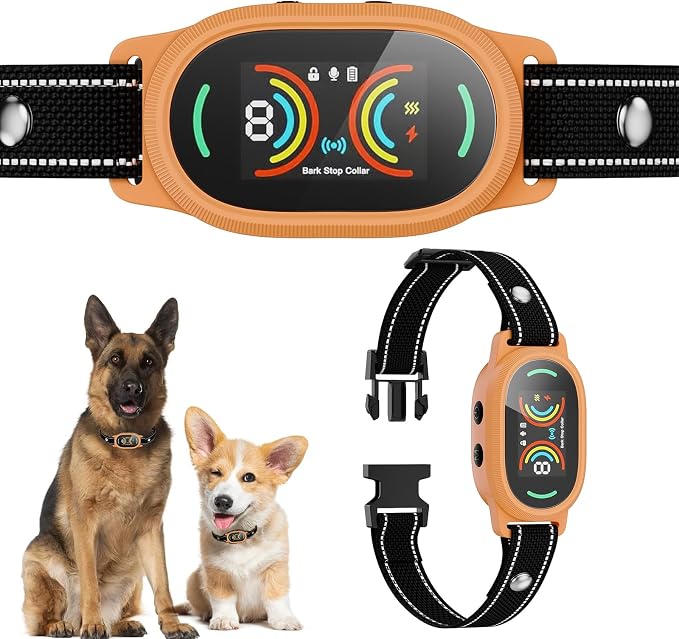 Dog Bark Collar for Large, Medium and Small Dogs with Smart Anti False Triggering AI Chip, IP67 Waterproof Rechargeable Anti Barking Collar with Adjustable Sensitivity and Multiple Modes (Orange)