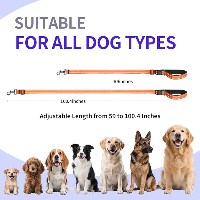 Kazazoo Hands-Free Dog Leash Adjustable Length 5-8 Ft, Waist for Dog Walking, Running for Small &Medium Dogs with Reflective Strips, Ballistic Nylon, Waist Belt, Lightweight Orange M