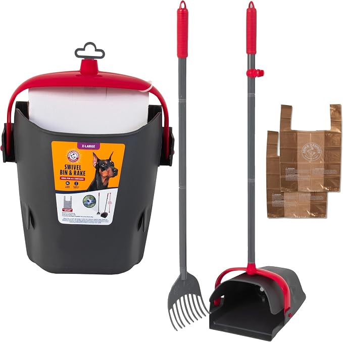 Arm and Hammer Heavy-Duty Dog Pooper Scooper for XL Dogs, Yard Cleanup | Heavy Duty Design Built for XL Dogs and Outdoor Yard Use, Includes an Attached Bag Holder and 2 Waste Bags Included