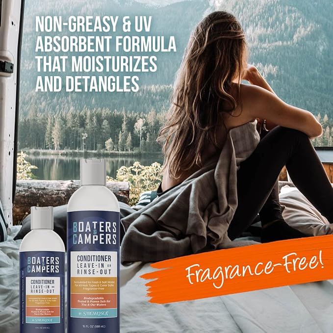 STREAM 2 SEA Boaters and Campers Hair Conditioner, 4 oz Reef Safe, Fragrance Free All Natural Conditioner For Camping and Boating, Paraben Free Deep Conditioner For Dry Damaged Hair
