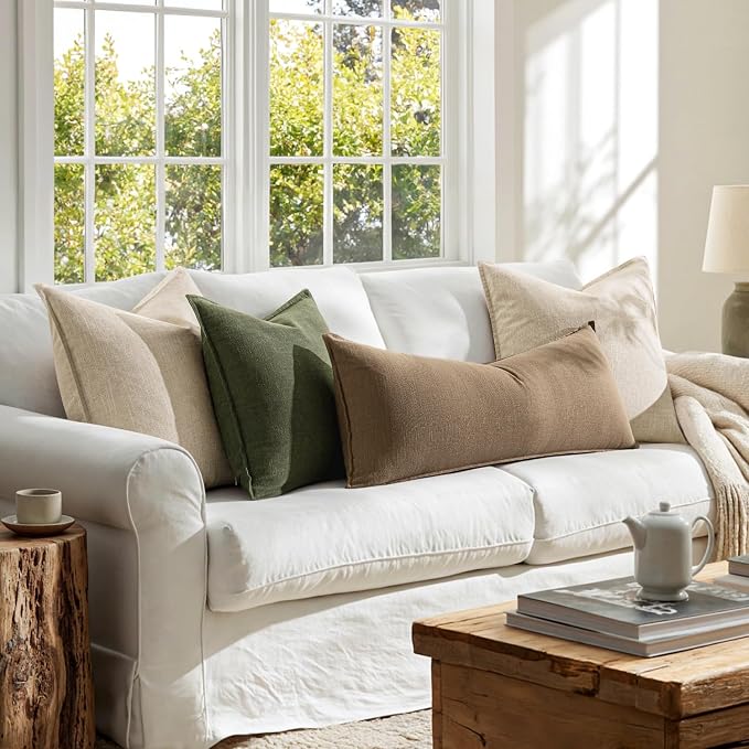 MIULEE Decorative Linen Lumbar Pillow Cover 14x36 Inch Khaki | Fall Autumn Boho FarmhouseCouch Long Throw Pillow for Bed, Pack of 1 Accent Modern Pillowcase, Sofa Livingroom Home Decor