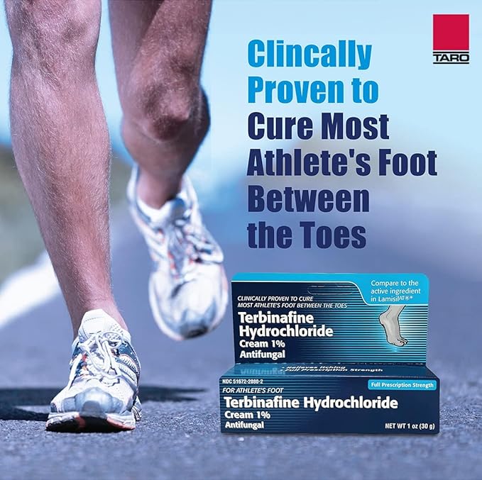 Taro Terbinafine Hydrochloride antifungal Cream 1% - Athletes Foot Cream Extra Strength, relieves itching & Burning, Cures Most Athlete's Foot, Jock Itch & Ringworm 1 oz