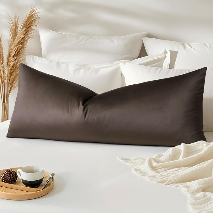 Artscope Luxury Velvet Lumbar Pillow Cover Super Soft Decorative Rectangle Pillowcases Soft Solid Cushion Cases for Couch Sofa Bedroom Car Decor 14x36 Inch Chocolate Brown