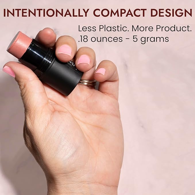 BaeBlu - Organic Blush Tube, Prosecco - 100% Natural Vegan Cream Blush Sticks, Multi-Use Bronzer, & Highlighter for Lips, Cheeks & Eyes, Buildable Shimmer, Gluten-Free, Paraben-Free, Made in USA