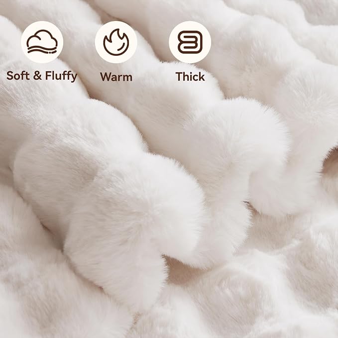 Anysay Faux Fur Throw Blanket, 1000GSM Fluffy Soft Bubble Blanket 60''*80'' | Cozy Plush Warm and Thick Blanket for Couch Bed, Fuzzy Rabbit Throw for Living Room Bedroom White