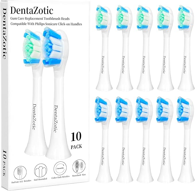 DentaZotic Gum Care Replacement Heads for Philips Sonicare, Electric Toothbrush Replacement Heads for Adults, Soft Bristles, White 10 Pack