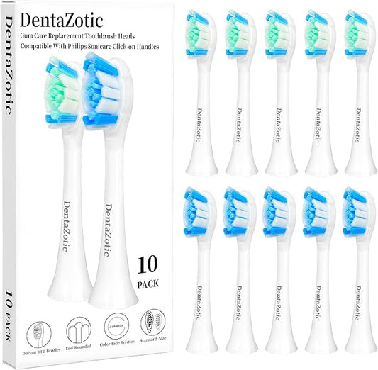 DentaZotic Gum Care Replacement Heads for Philips Sonicare, Electric Toothbrush Replacement Heads for Adults, Soft Bristles, White 10 Pack