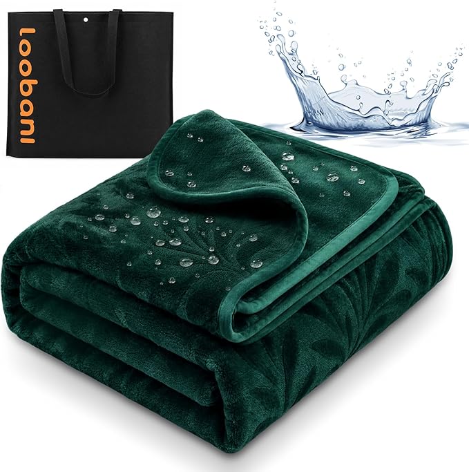 LOOBANI Waterproof Blanket for Bed: Soft Flannel Love Blanket 60"x80" for Twin Size Bed, Stain & Leak Proof Sofa Protector Waterproof Dog Blanket for Pets, Includes a Storage Bag