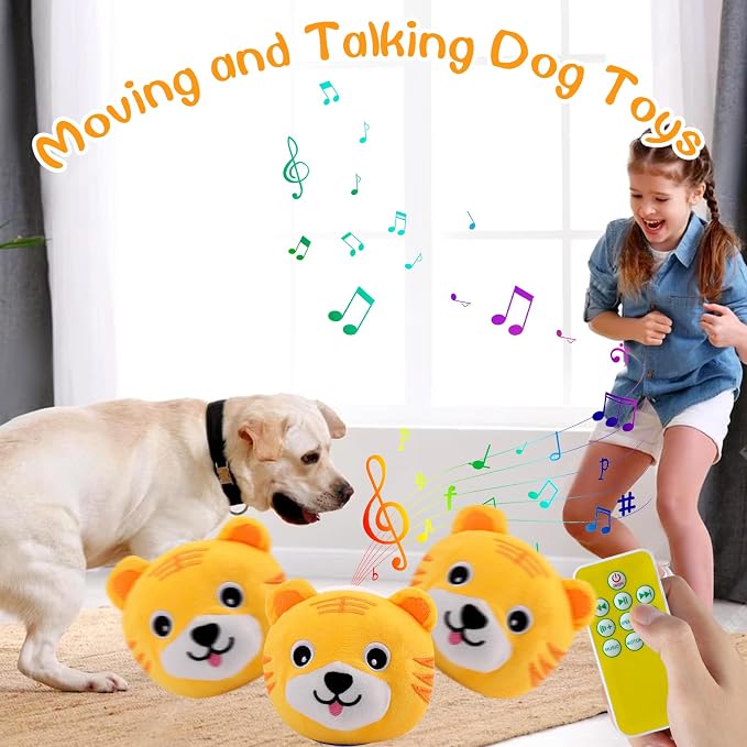 Interactive Plush Dog Toys, Interactive Puppy Toy Bouncing Rolling Dogs Ball Remote Control Dogs Toys with Music,Self Moving Pet Toy for Small/Medium/Large Bored Dog to Keep Them Busy(Tiger)