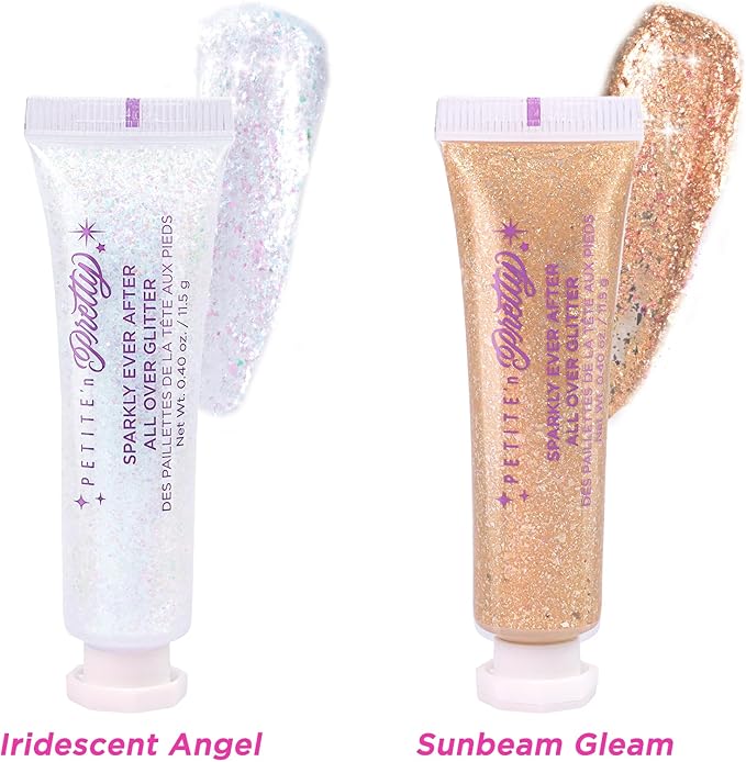 Petite N Pretty Sparkly Ever After Glitter Gift Set for Eyes, Cheeks, and Body, All-Over Glitter in Iridescent Angel & Sunbeam Gleam Shades, & Pink Cherry Pearl Keychain Wallet for Kids, Tweens, Teens