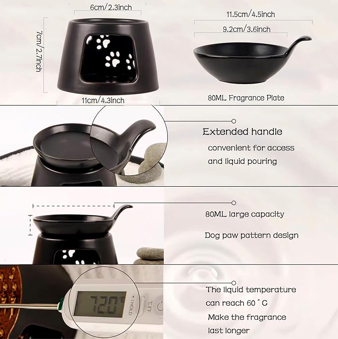 Black Ceramic Essential Oil Burner for Scented Oil,Tealight Wax Melt Warmer,Candle Diffuser,Tea Light Holder,Wax Melt Burner,Yoga Aromatherapy Fragrance Diffuser for Living Room,Bedroom,Office,4*5 IN