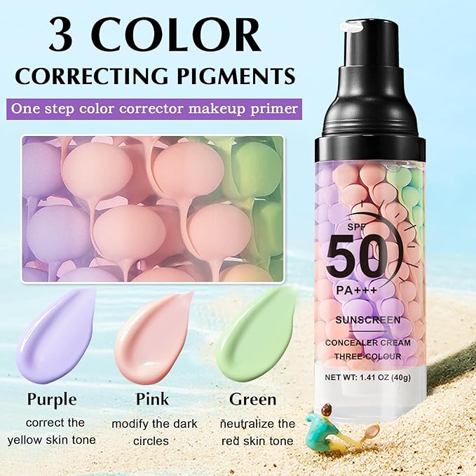 Color Correcting Facial Serum SPF 50 PA+++ Sunscreen Isolation Cream One Step Color Corrector Moisturizing Brightening Makeup Primer for Face Before Makeup Radiance Skin