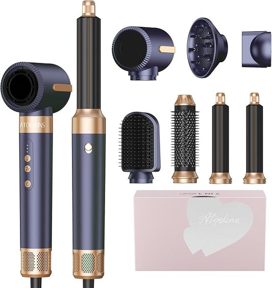 Atopskins 7 in 1 Blow Dryer Brush, Hair Dryer Hot Air Brush 110,000 RPM with Negative Ion Hair Styler for Fast Drying Straightening Curling Voluming (Grey)