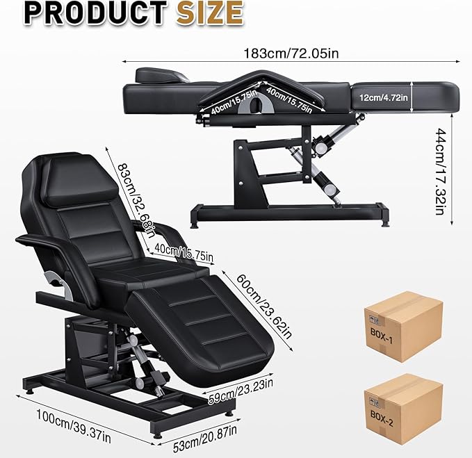 Full Electric Tattoo Chair Facial Bed for Esthetician, Electric Massage Tattoo Chair for with 4'' Think Premium Foam, Facial Bed for Esthetician, Physical Ajustable Therapy Table for Facial, Black