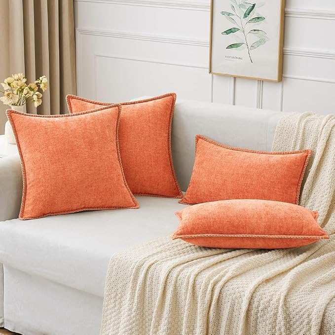 MIULEE Decorative Couch Throw Pillow Covers 18x18 Inch Coral Red 2 Pack | Farmhouse Pillow Covers with Stitched Edge, Soft Chenille Cushion Cases, for Sofa Bed Living Room Home Decor
