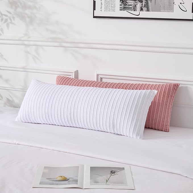 UGASA 14x36 Inch Pillow Cover Pack of 1 Soft Boho Stripe Corduroy Large Long Rectangular Lumbar Cushion Cover Farmhouse Decorative Throw Pillowcase for Bed Couch Sofa Bedroom Living Room, Pure White