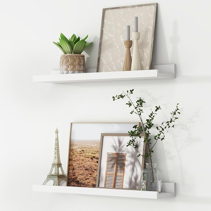 Picture Ledge Shelf, Floating Shelves for Wall, 24" W Set of 2, White | FSC Certified Engineered Wood, Wall Mounted Bookshelf, for Nursery Living Room Bedroom, Pre-Drilled, Easy Install