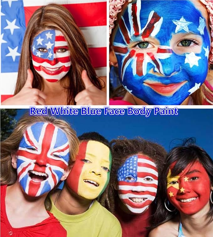 Go Ho Red White and Blue Face Paint Palette,Washable Patriotic 4th of July Face Body Paint,4th of July Accessories, Face Painting Kit for Independence Day Makeup