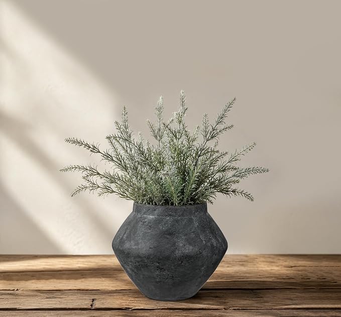 Briful Rustic Ceramic Vase 6'' Decorative Charcoal Farmhouse Table Vase | Weathered Dark Clay Vintage Urn Pottery for Shelf Decor, Entryway Console, Coffee Table Centerpiece, Faux Floral, Modern Room