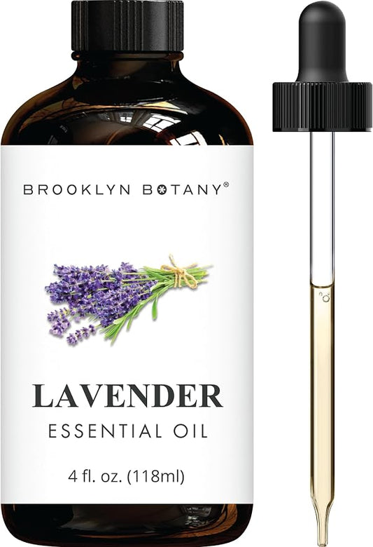 Brooklyn Botany Lavender Essential Oil - Huge 4 Fl Oz - with Glass Dropper - for Aromatherapy and Diffuser