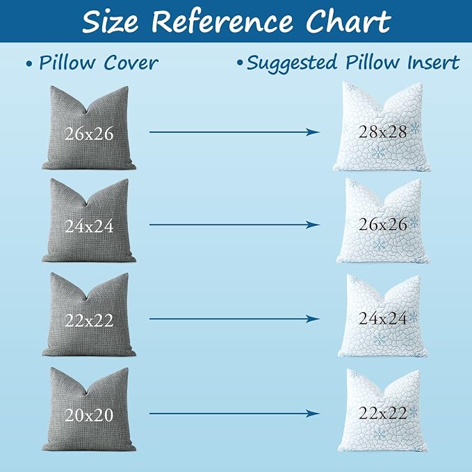 Artscope 22x22 Cooling Throw Pillow Inserts - Synthetic Down Alternative Pillow Forms, Ultra Soft Fluffy Cushion Inserts with Cooling Cover for Decorative Pillows on Couch Sofa & Bed