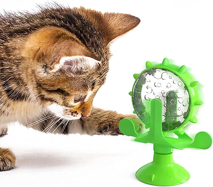 Interactive Cat Treat Leaking Toy for Small Dogs Original Slow Feeder Funny Dog Wheel Pet Products Accessories, Cat Treat Dispenser Toy Interactive Puzzle (Green)