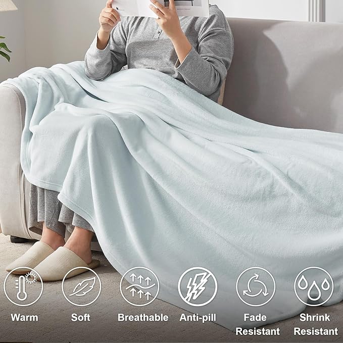 Hansleep Twin Ice Blue Fleece Blanket, Soft Flannel Bed Blanket | Fuzzy Cozy Blanket 60x80 Inches, Multi-use for Bed, Sofa, Couch, Travel, Camping, All Season Warm Lightweight Cover