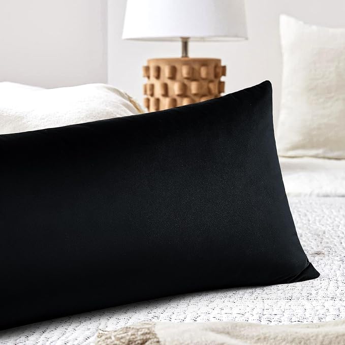 Artscope Luxury Velvet Lumbar Pillow Cover Super Soft Decorative Rectangle Throw Pillow Covers Case Cushion Covers for Sofa Couch Bedroom Car Decor 14x36 Inch Black