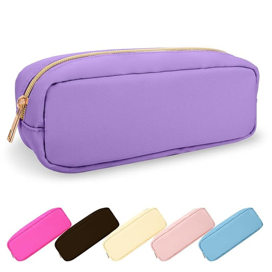 UIXIZQ Small Pencil Case Makeup Bag for Purse, Cute Pencil Pouch Preppy Nylon Makeup Brush Bag with Zipper, Girls Portable Stationery Storage Case Small Pen Bag for Office School College(Slim-Grape)