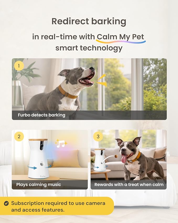 Furbo 360° Dog Camera [Subscription Required] Unlock w/Paid Plan: Home Security & Dog Safety Alerts, Rotating Pet Treat Toss, 2-Way Speaker (Low Risk, 3mo Min. Cancel Anytime) | Stay connected with AI Dog & Home Safety Alerts, Treat Toss, Auto-Tracking...