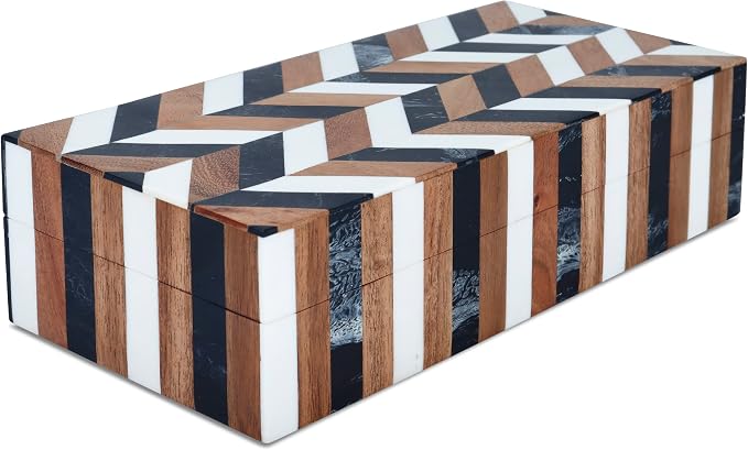 Handicrafts Home Decorative Storage Box with Lid Wooden Coffee Table Storage Box Decor Box for Living Room Styling – Natural Wood Resin Inlay Marquet Cosmo Collection- 10x4.5x2.5
