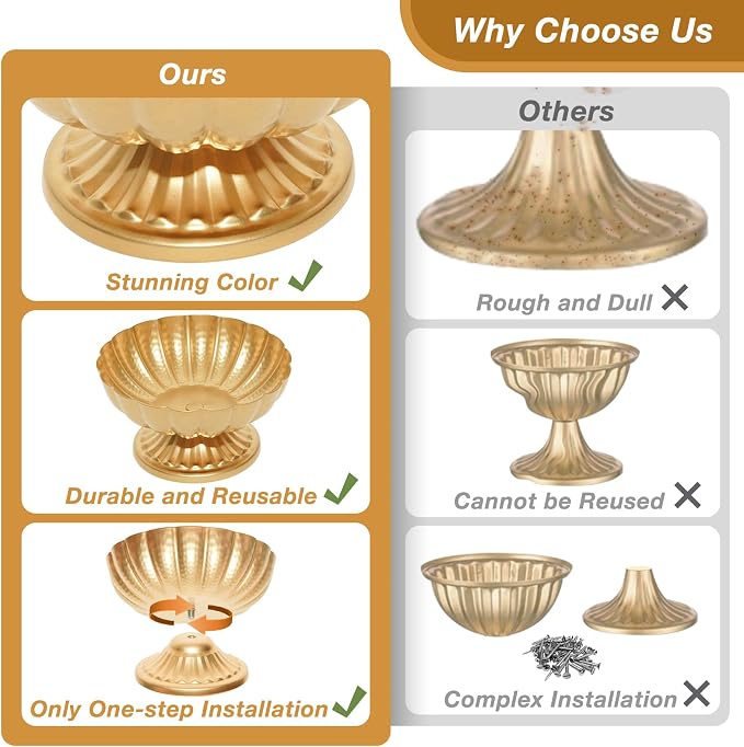 Gold Flower Vases for Centerpieces: Vintage Compote Bowl Vase for Wedding Gold Centerpieces for Table 4 Inch Small Pedestal Vase for Party Metal Urn Vases for Anniversary Home Set of 10