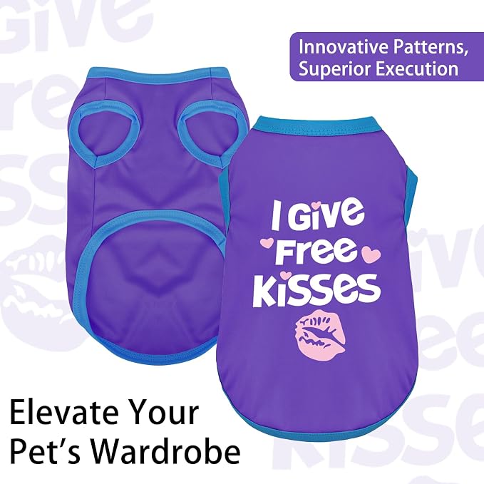 Color-Blocked Dog Tank Top with Playful Heat Transfer Designs – Lightweight Polyester Shirt for Small,MediumDogs, Perfect for Casual Outings.I Give Free Kisses Deep Purple 2XL