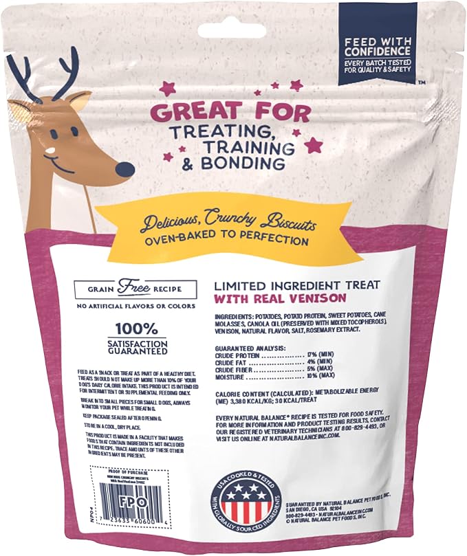 Natural Balance Rewards, Crunchy Biscuits, Venison, 14 oz | Grain-Free Dog Treats for Adult Dogs, Limited-Ingredient Recipe, Made with Real Ingredients, Great for Training