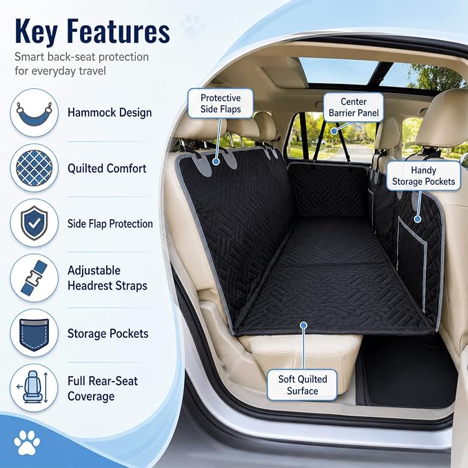 Dog Seat Cover for Back Seat Hard Bottom, XL Backseat Extender for Large Dogs (+420 lbs), Waterproof Dog Car Hammock with Door Protectors, Non-Slip Heavy-Duty Pet Seat Cover for Truck, SUV & Car