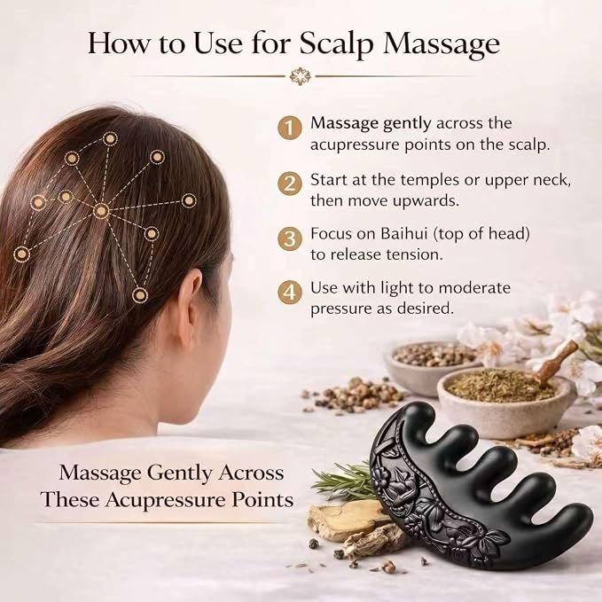 Herbal Powder Comb – Botanical Infused Scalp Massager Comb, Natural Head Massage Tool for Hair & Scalp Care, Wooden Comb Alternative, Acupressure-Inspired Design (Rad)