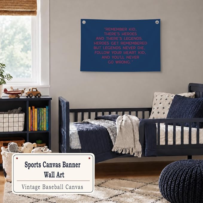Vintage Baseball Wall Decor for Boys Room, Inspirational Sports Quote Canvas Banner, Retro Baseball Nursery Wall Art for Bedroom Playroom,Baby Shower Gifts,30x20 Inch(Blue)