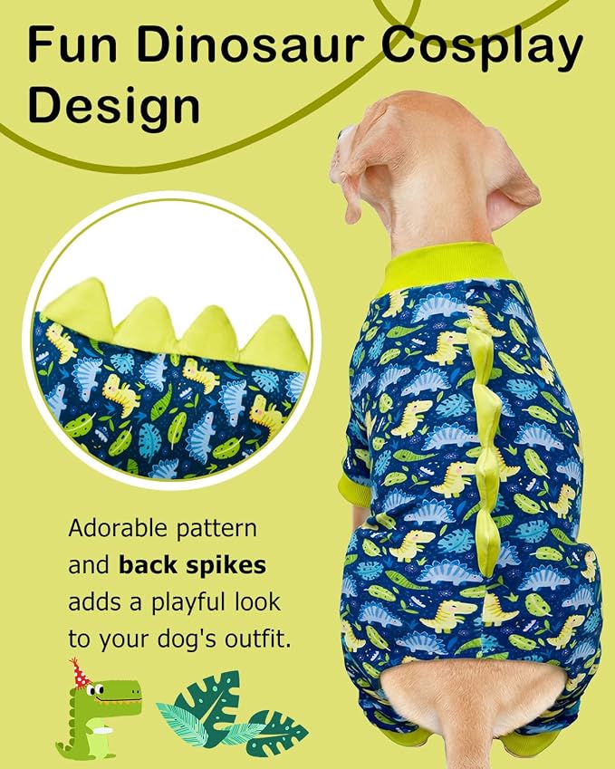 CuteBone Dinosaur Costume Dog Pajamas, Stretchy Spandex Crystal Velvet Sleepwear Coat for Small Dogs, Soft & Warm Pet Outfit Clothes for Cold Weather, Cozy Pullover Design COSP10-4XL